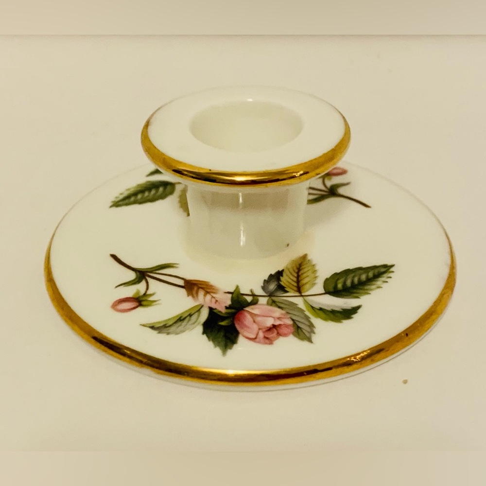 Wedgwood Hathaway Rose Candlestick Holder 1” hole 1.5” Tall Bone China